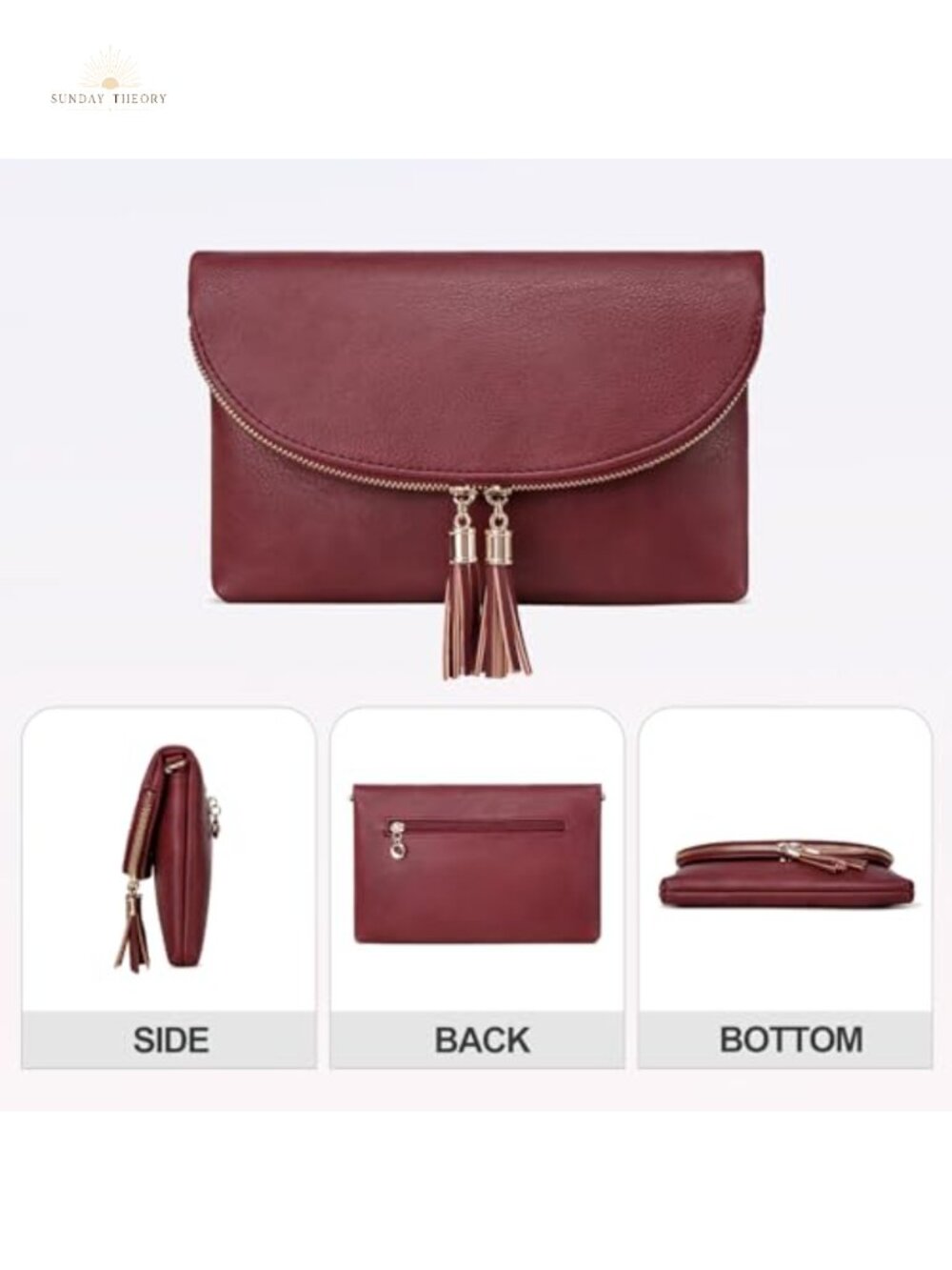 Envelope Clutch Purse with 6 Card Slots, Crossbody Bag with Tassels - Picture 3 of 6